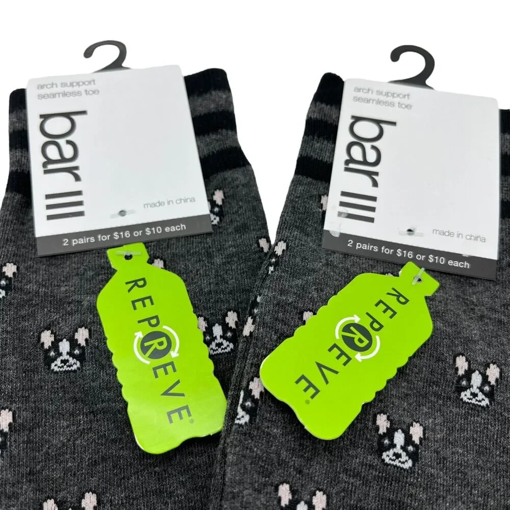Bar III Men's Bulldog Boxer Frenchie Dog Socks size 7-12 Gray Lot of Three